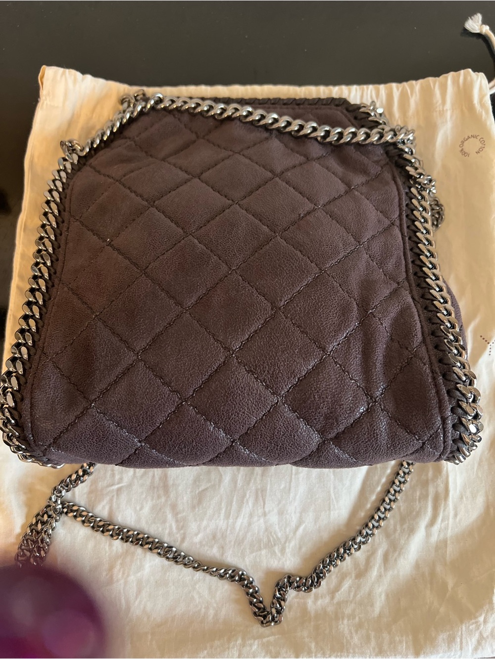 Stella McCartney Quilted Dark Brown Crossbody with Silver Chain Falabella Shaggy - Picture 4 of 4
